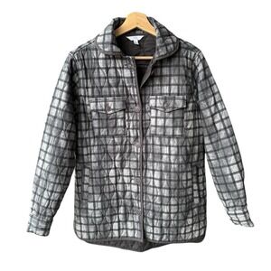 Time and Tru Jacket Shirt Shacket Barn Coat Grey Plaid Quilted Outdoor Sz Small